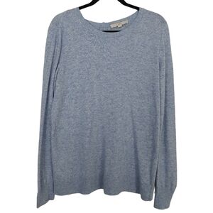 Loft Sweater Blue Heathered Back Button Down Detail Long Sleeve Baby Blue Size M